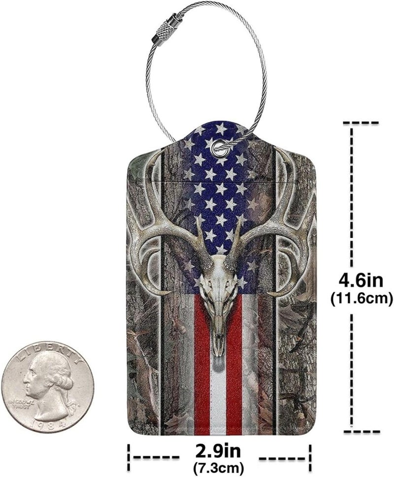 GACCAP 2 Pack Luggage Tags for Suitcase, Privacy Cover ID Label with Stainless Steel and Address Card for Travel Bag Backpack Cruise Ship Tag Women Men - Camo Deer Skull Americang Flag Camouflage - Image 4